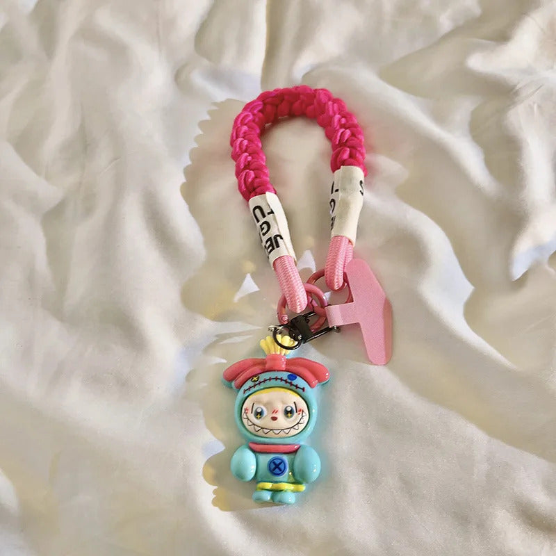 Cartoon Labubu Cartoon Cute Pendant Mobile Phone Lanyard Braided Keychain Backpack Decoration Wristband Decoration Toy Gift