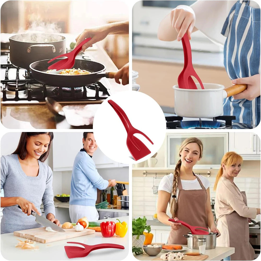 2 in 1 Grip Flip Spatula Clamp Egg Pancake Fish French Toast Omelette Making Non Stick Home Kitchen Cooking Turner Tool