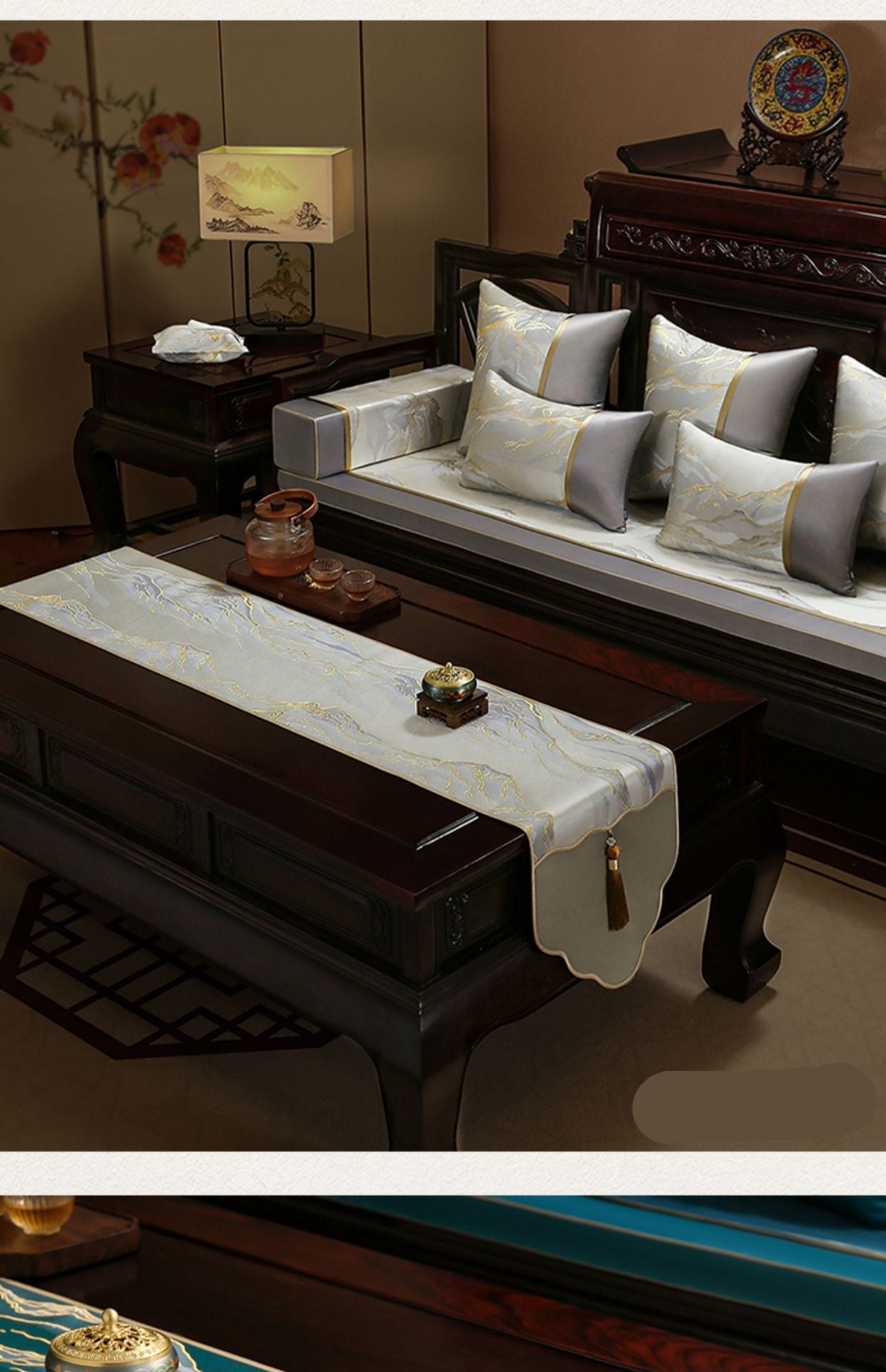 Luo Yi Jia New Chinese Zen Style Table Runner Tea Tablecloth Long Strip Light Luxury High-end Tea Mat Tea Table Mat Dining Table Runner
