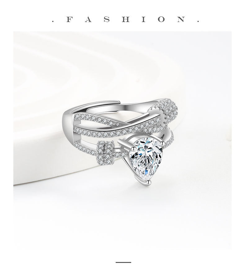 Fashion Rotating Water Drop Diamond Ring for Women, Full Diamond Circle Ring, Simple and Elegant, Gift for Girlfriend