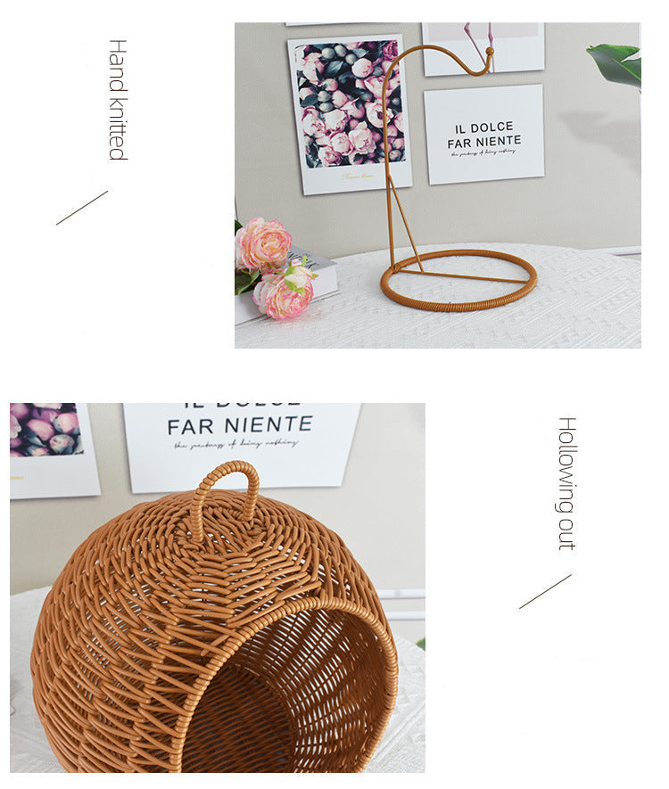 Imitation Rattan Hand-woven Storage Basket Creative Round Hanging Fruit Basket Household Hotel Snack Dried Fruit Storage Basket