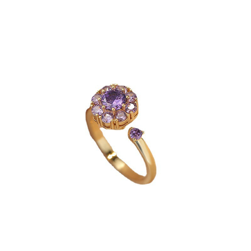 Rotating Ring for Women with Micro Paved Zircon, Elegant and Minimalist Style, Versatile Full Diamond Round Clover Ring Jewelry
