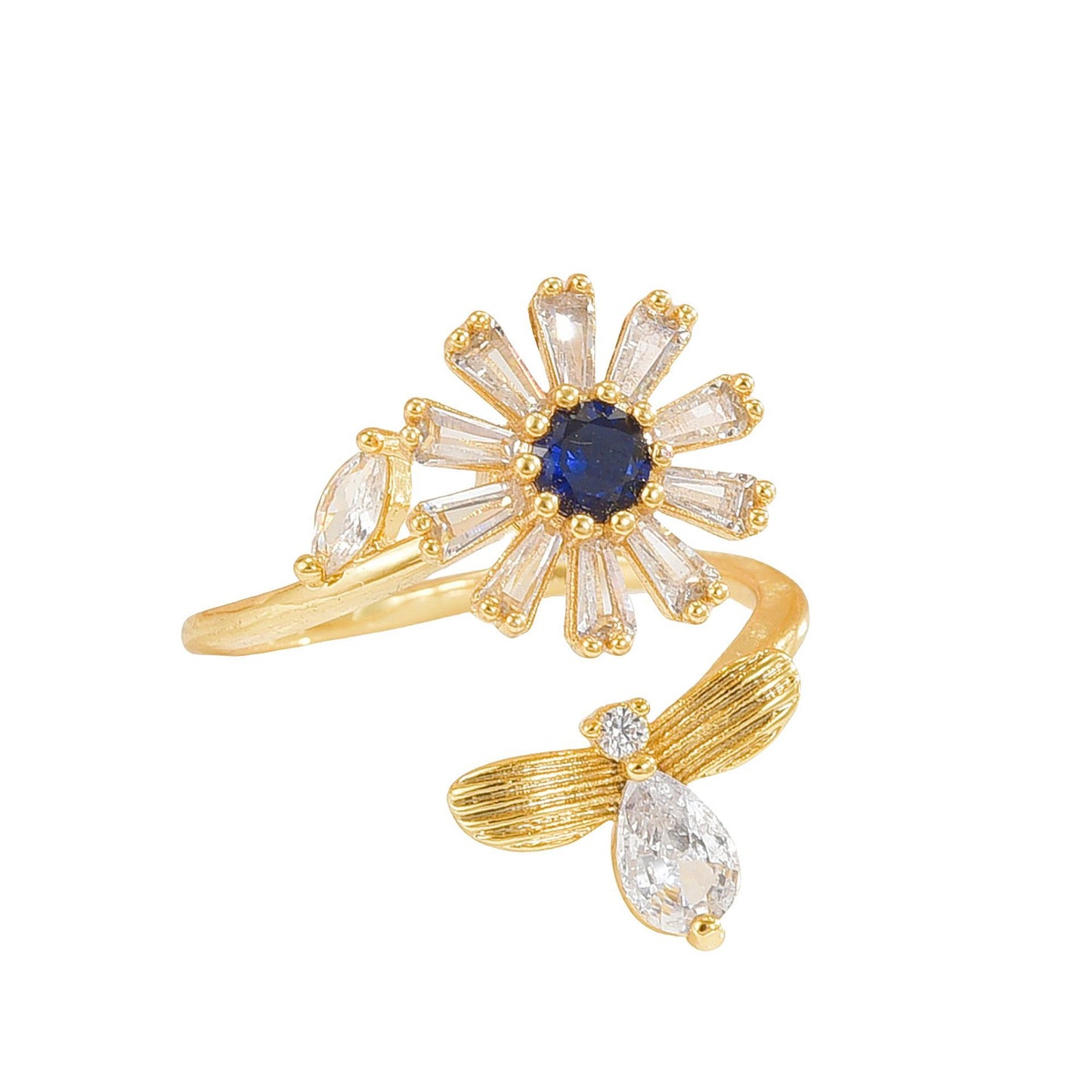 Rotating Ring for Women, Copper Gold Plated, Non-Fading, Elegant and Luxurious, Adjustable Daisy, Star, Moon, Zircon, European and American Cross-Border