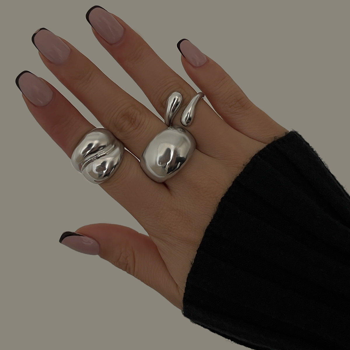 Ins Minimalist Style Trendy Exaggerated Mirror Versatile Ring Personality Alloy Hugging Ring