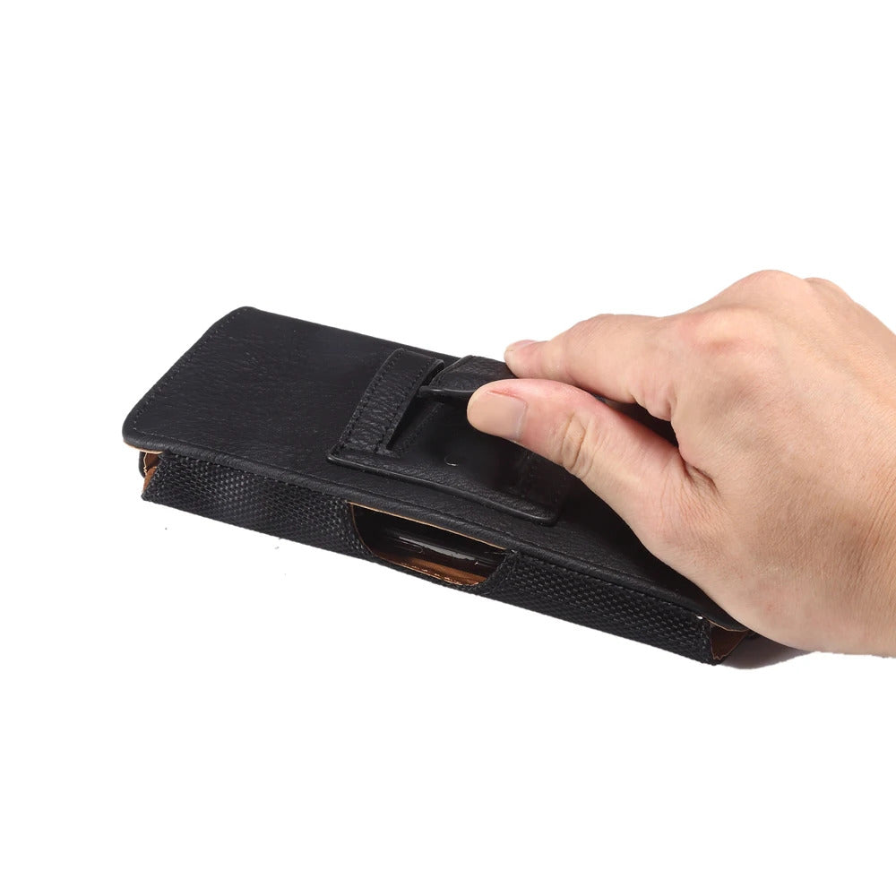 Universal Leather Mobile Phone Waist Bag For iPhone 15 14 13 12 Pro Max Samsung Huawei Xiaomi Men Belt Clip Cover With Card Slot