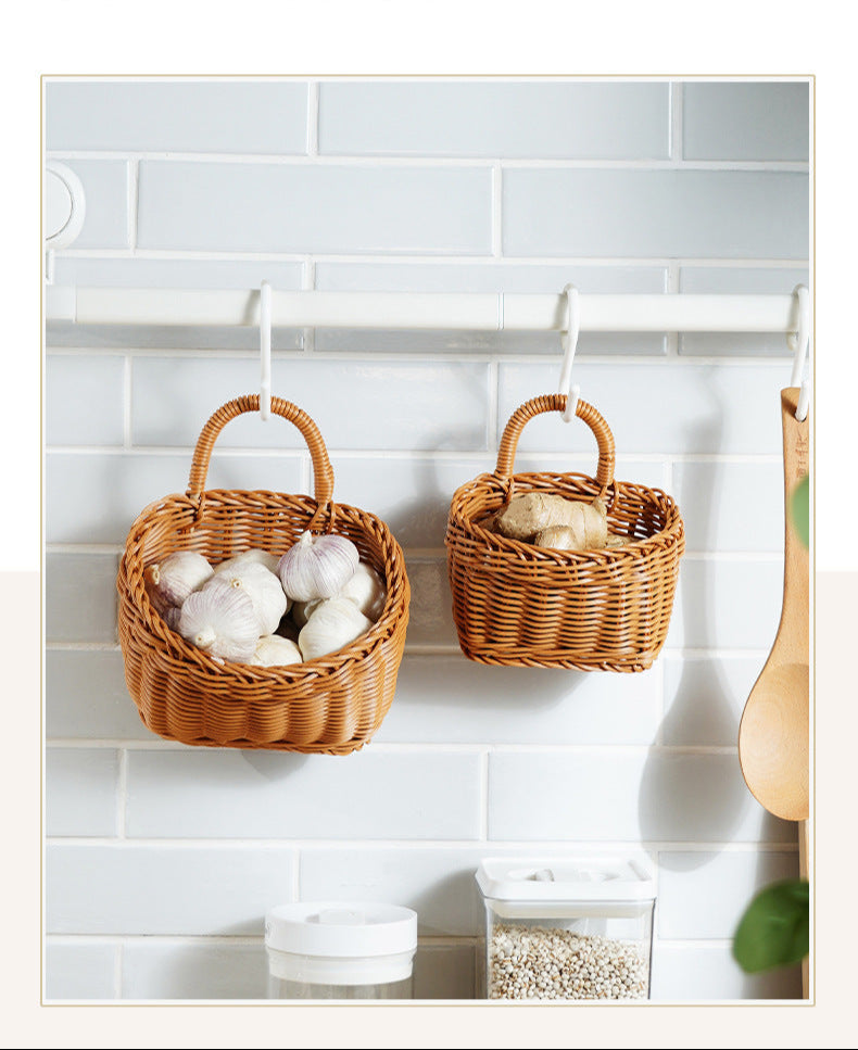Ginger and Garlic Storage Basket Kitchen Small Hanging Basket Wall Storage Basket Put Onion Ginger and Garlic Hand-Woven Basket