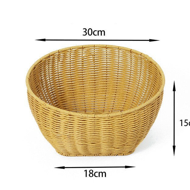 Fruit Plate Hand-Woven Japanese Bread Basket Steamed Bun Basket Living Room Household Storage Basket Rattan Double Ear Tray