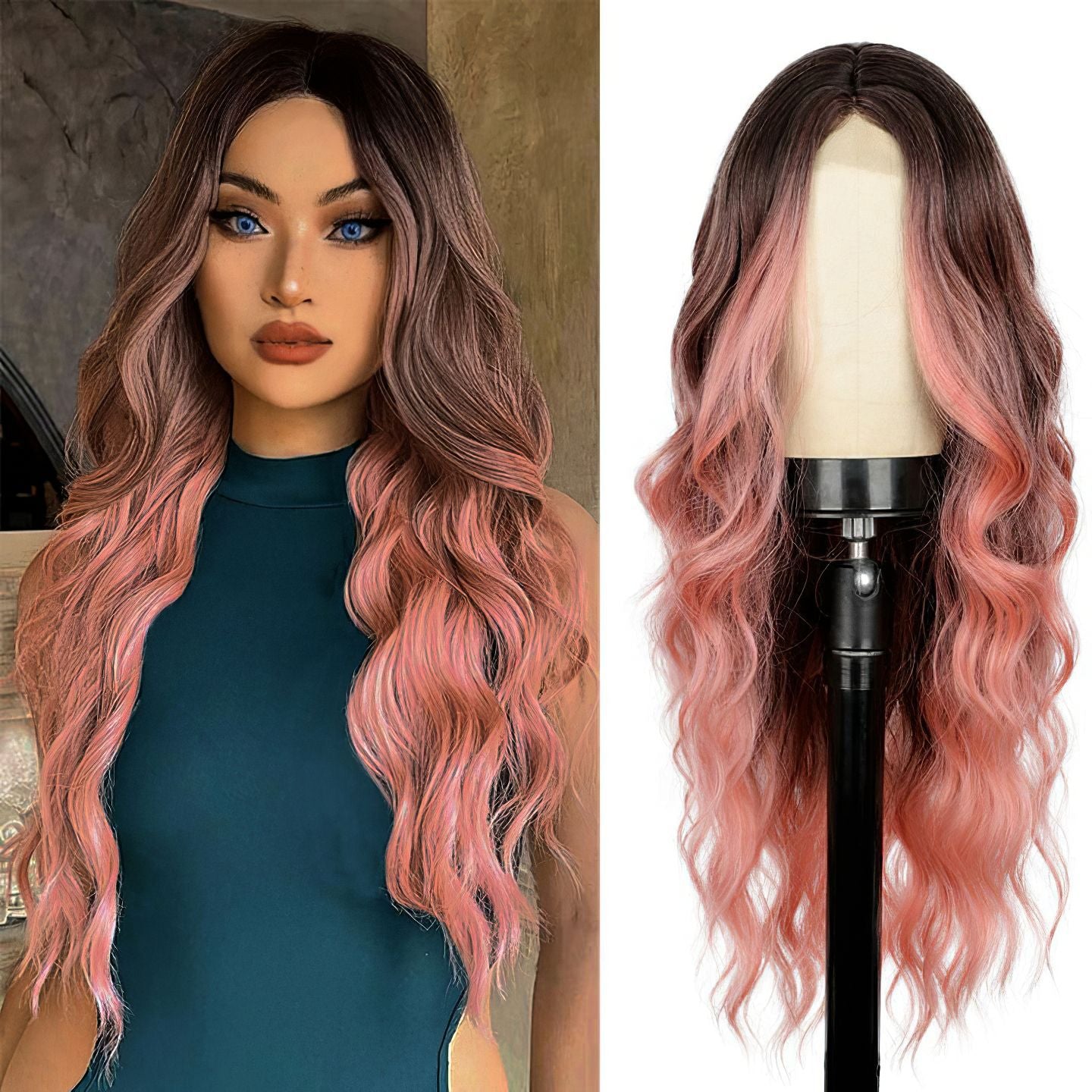 Xuchang European and American Style Wig for Women, Front Lace Wig, Middle Part, Small Lace, Highlighted Long Curly Hair, Synthetic Fiber Wig, Export Wigs