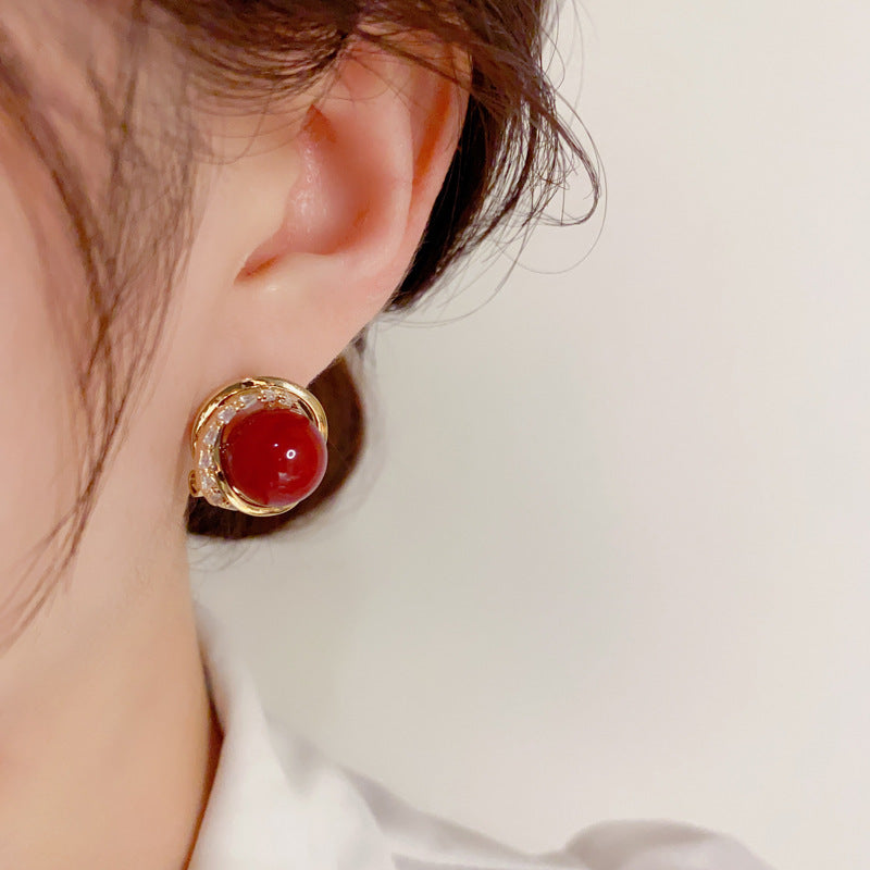 S925 Silver Needle Korean Fashion Simple Diamond-Studded Wrapped Pearl Earrings Exquisite Petite Versatile Socialite Earrings