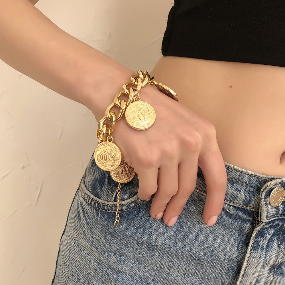 New Exaggerated Alloy Thick Chain Multi-layer Bracelet for Women European and American Fashion Gold Bangle