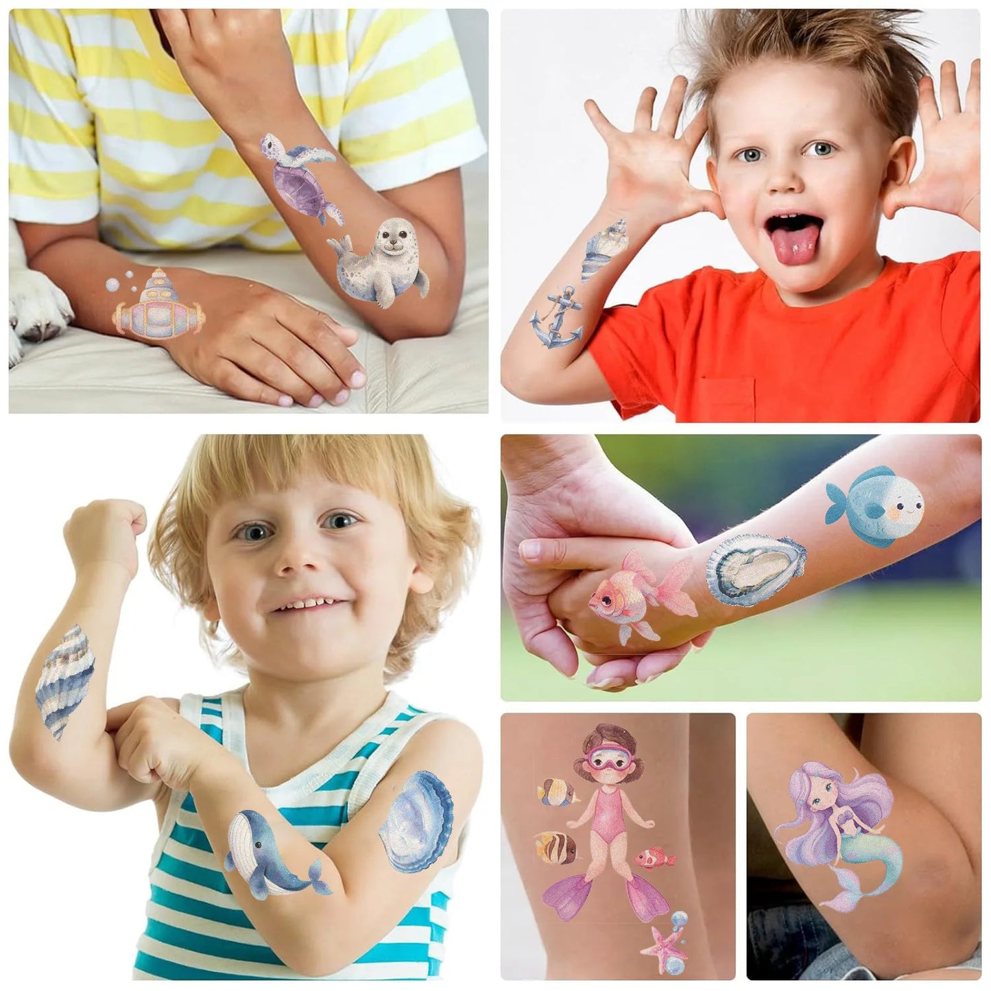 10 Sheets Sea Animals Tattoo Sticker Temporary Fake Tattoo Arm Hands Body Waterdichte Tatouages Pour Gift Kids Toys