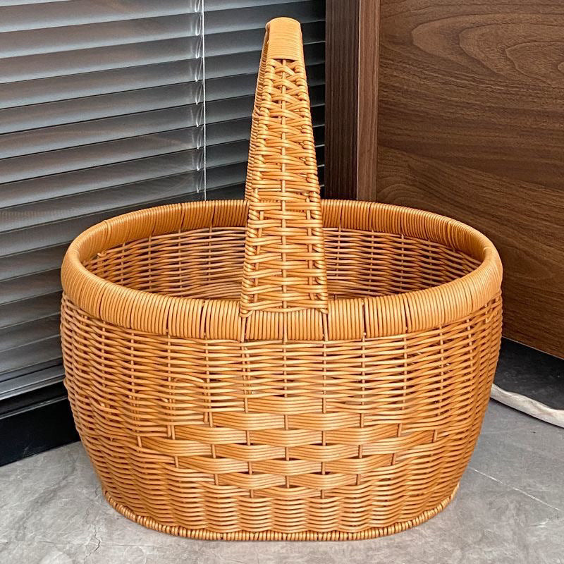 New Handmade Rattan Woven Fruit Basket Shopping Basket Cabas Egg Portable Vegetable Basket Storage Picking Picnic