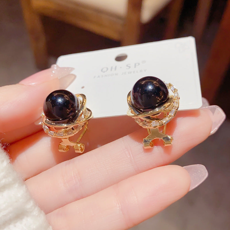 S925 Silver Needle Korean Fashion Simple Diamond-Studded Wrapped Pearl Earrings Exquisite Petite Versatile Socialite Earrings