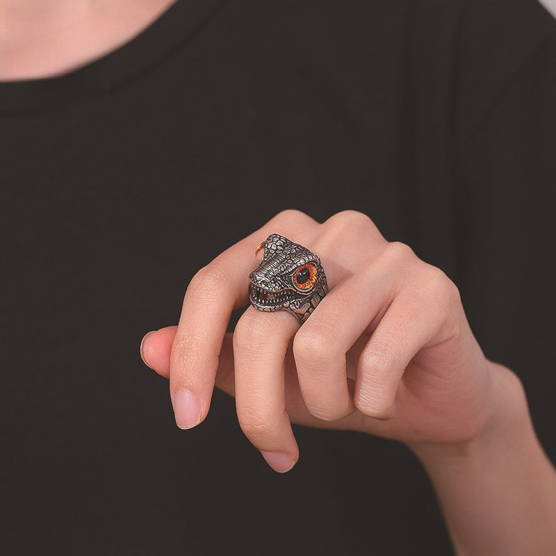 Titanium steel non-fading jewelry personalized fashion four-color dinosaur head ring men's light luxury non-fading high-level ring