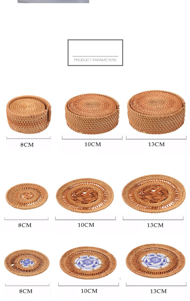 In Stock Vietnam Rattan Coaster Handmade Round Tabletop Tea Coaster Autumn Rattan Dining Table Western Food Mat Heat Insulation Tea Set Accessories