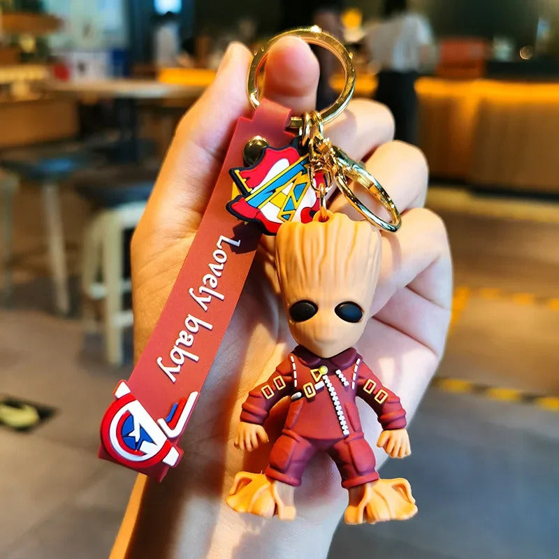 Disney Marvel Guardians of The Galaxy Keychain Superhero Series Groot Rocket Raccoon Figure Dolls Keyring Bags Pendant Kids Toys