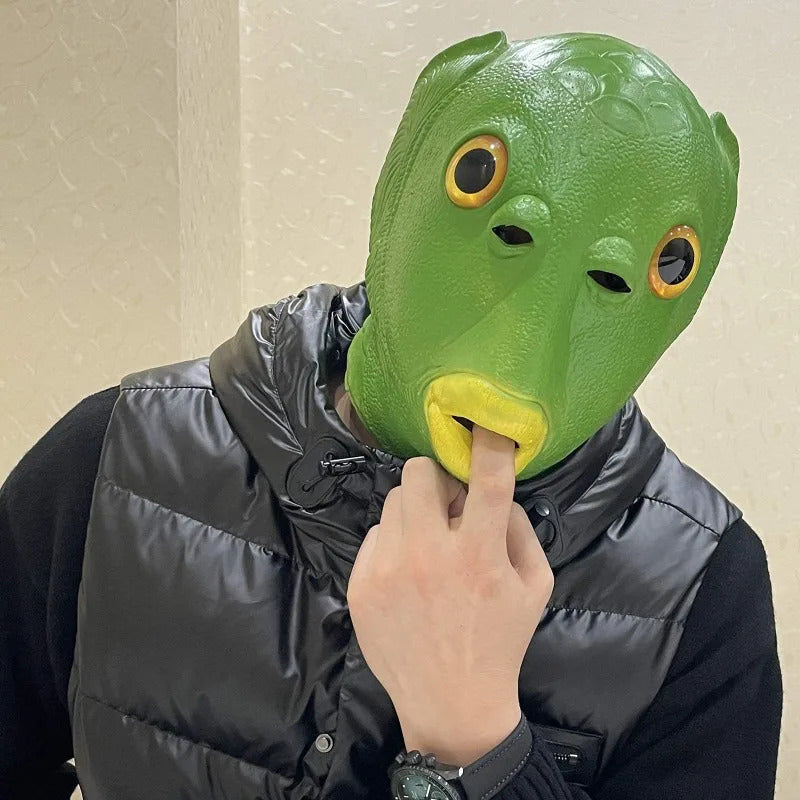 Hip Hop Animal Green Head Fish Mask Head Cover Halloween Green Fish Man Green Fish Head Monster Mask Performance Head Jewelry