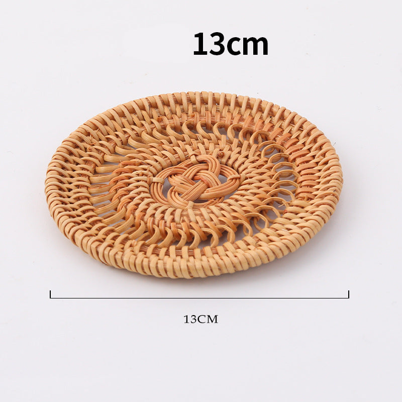 In Stock Vietnam Rattan Coaster Handmade Round Tabletop Tea Coaster Autumn Rattan Dining Table Western Food Mat Heat Insulation Tea Set Accessories