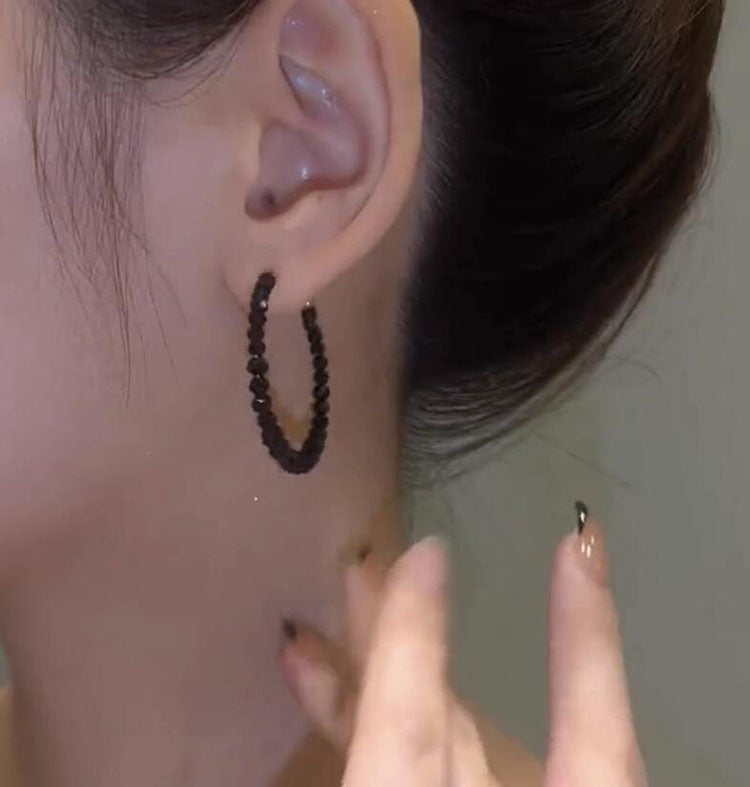 Sterling Silver Needle South Korea Temperament Entry Lux Black Crystal Earrings TikTok Hot Sale Special Interest Light Luxury Stud Earrings Earrings