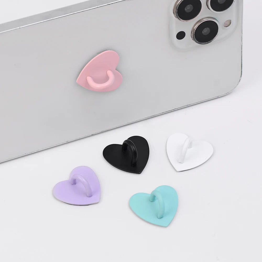 Kawaii Adhesive Metal Heart Phone Charm Holder Mobile Phone Case Finger Ring Stand Hook Buckle Clasp Bear Keychain Pearl pendant
