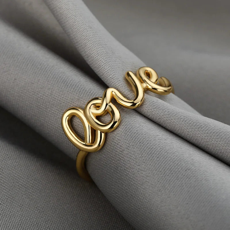 Romantic Letter Love Ring For Women Geometric Creative Finger Rings Engagemen Wedding Couple Stainless Steel Jewelry Gift