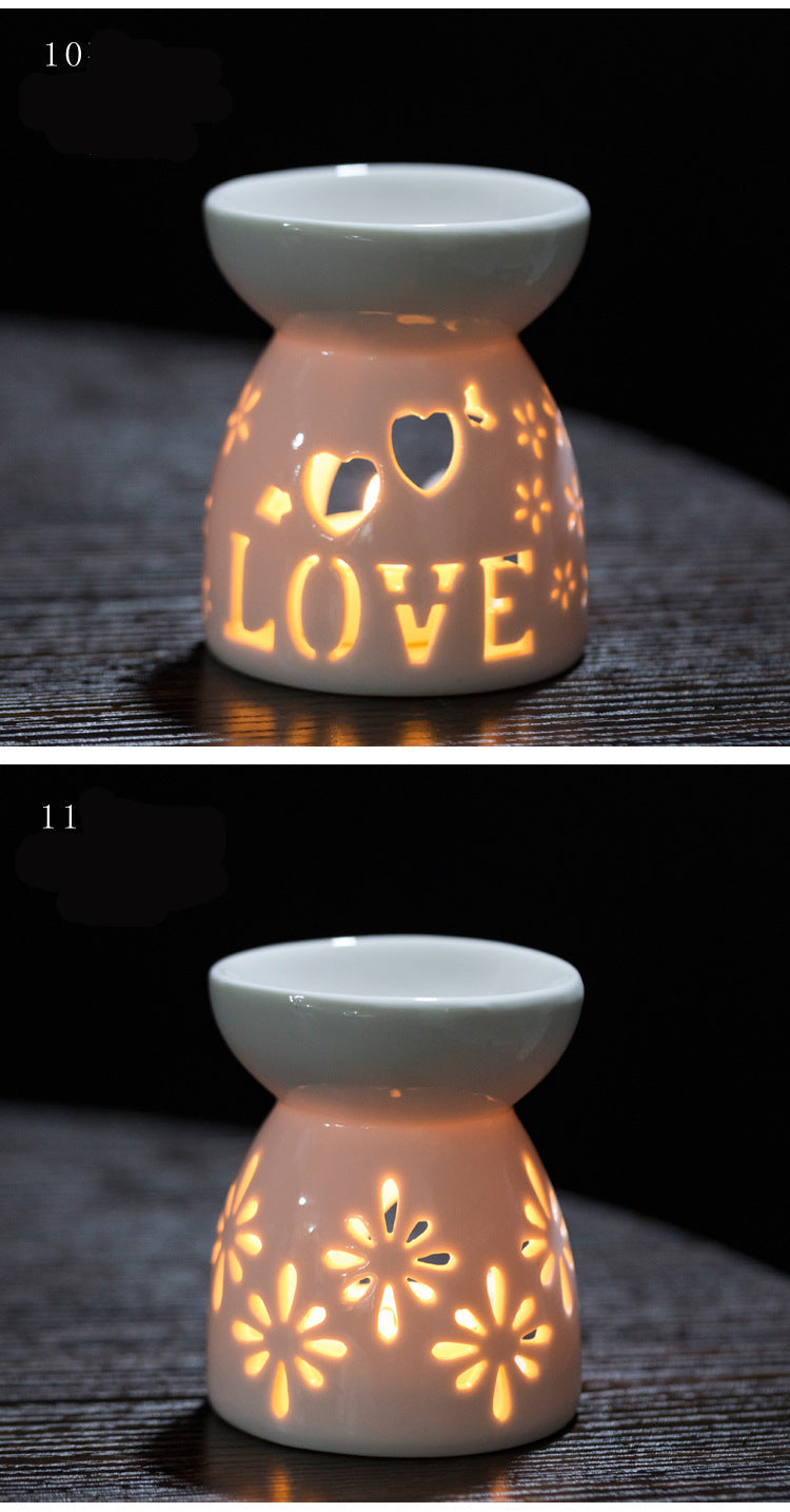 Multi-Flower Hollow Cute Version Small Porcelain Candle Essential Oil Aromatherapy Burner Ceramic Aromatherapy Lamp