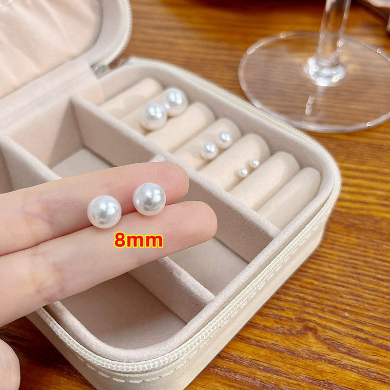 S925 Imitation Silver Needle White Round Pearl Earrings Simple New Year Festive Red Earrings Pearl Studs