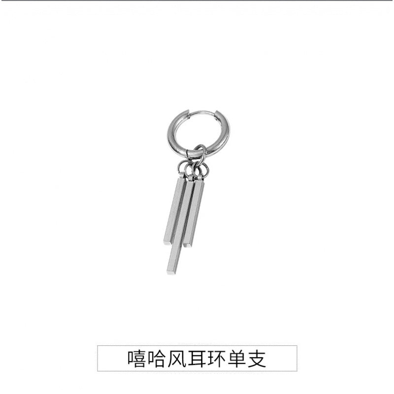 Rectangular Stick Double Stick Earrings Men's Titanium Steel Long Bar Ear Clips Women's Niche Simple High-end Accessories Jewelry