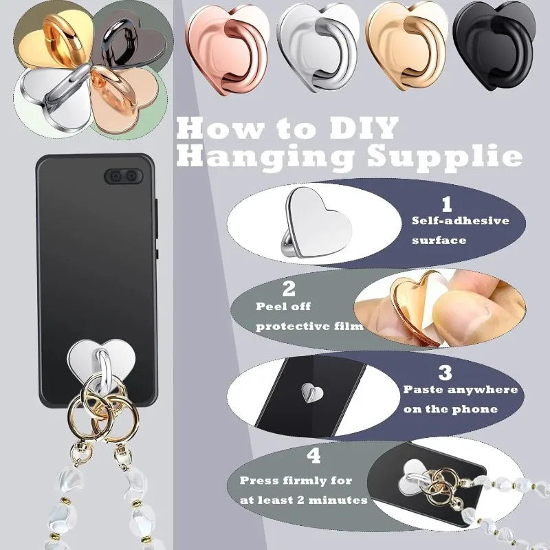 Mini Kawaii Adhesive Metal Heart Phone Charm Holder Cute Phone Case Finger Ring Stand Hooks Buckle DIY Charms Clasp For iPhone