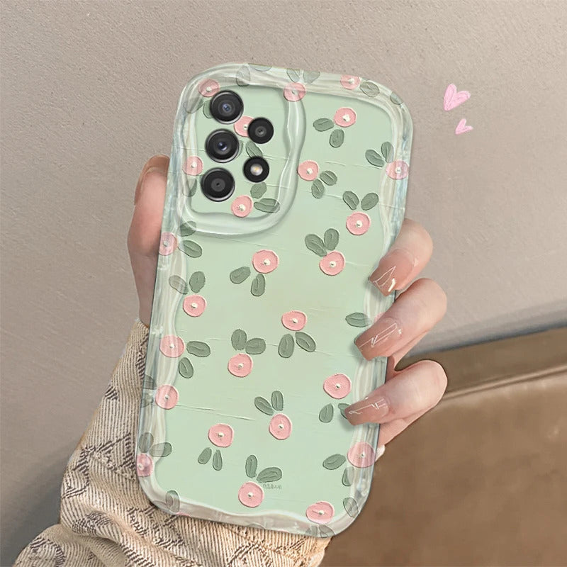 Green And Sweet Flowers For Samsung S24 S23 S21 S20 Ultra Plus FE A73 A72 A71 A51 A31 A05S A05 A04 5G Wave Oil Funda Phone Case