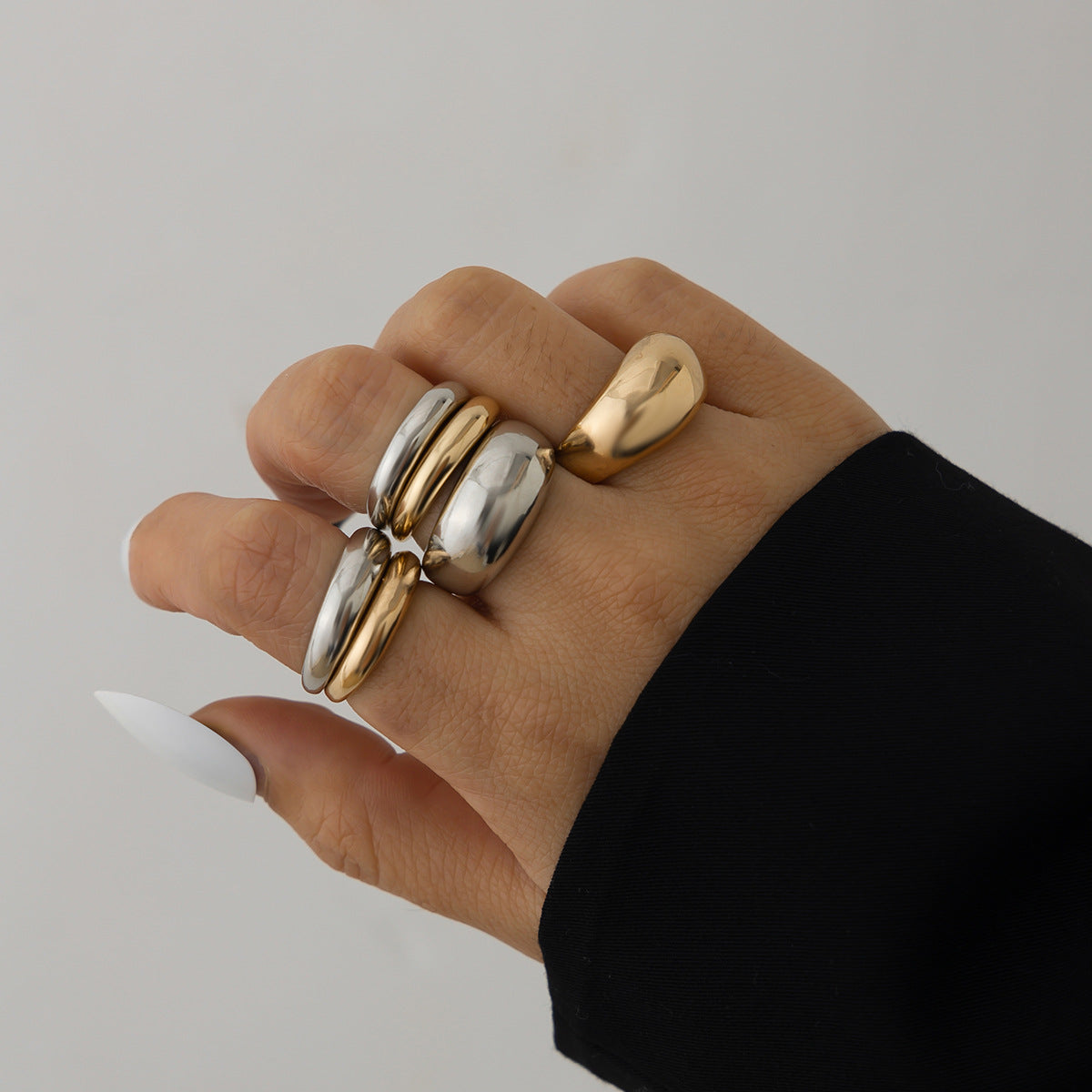 Ins Minimalist Style Trendy Exaggerated Mirror Versatile Ring Personality Alloy Hugging Ring