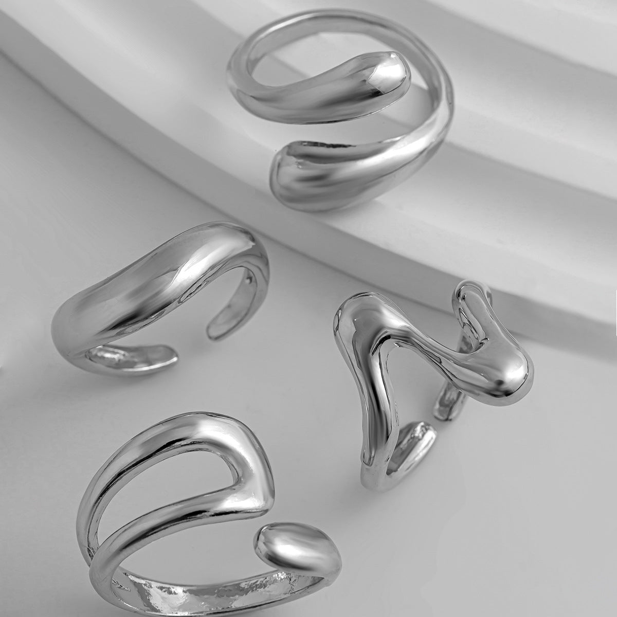 Hand Jewelry Personality Smooth Irregular Geometric Joint Ring Hip Hop Style Women's Ring Set