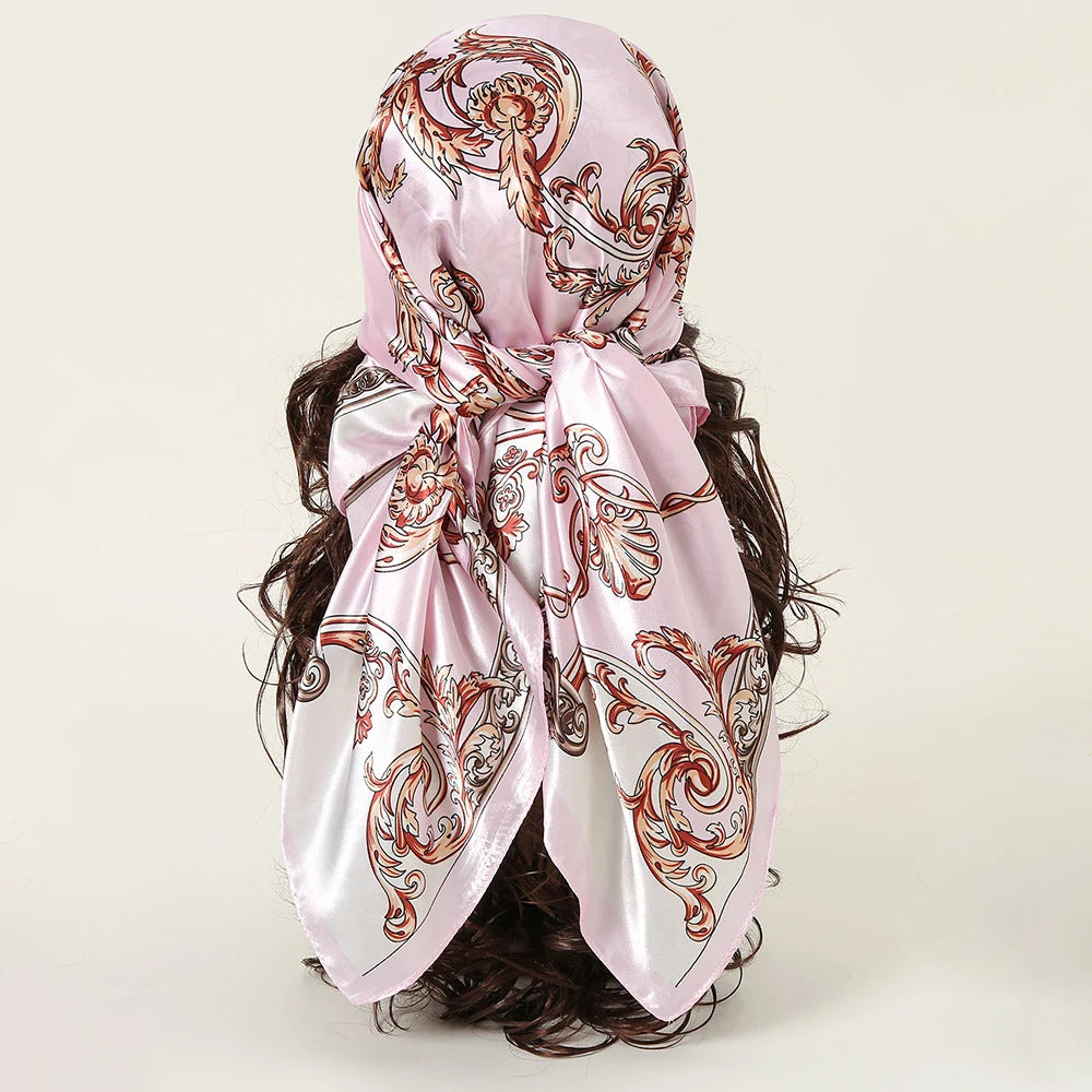Fashion Scarves Women Shawl Print Silk Satin Hijab Female Bandana Luxury Brand Square Ladies Bandanna Foulard Muffler 90*90cm