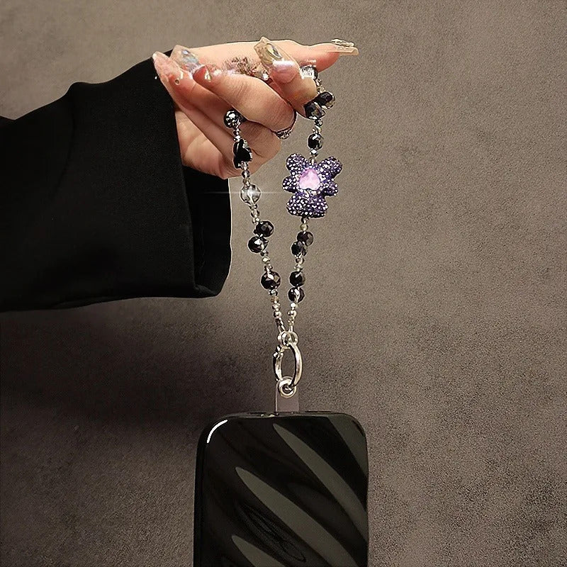 Luxury high-end full-diamond cartoon bear mobile phone lanyard beaded crystal mobile phone chain portable hanging chain bag key