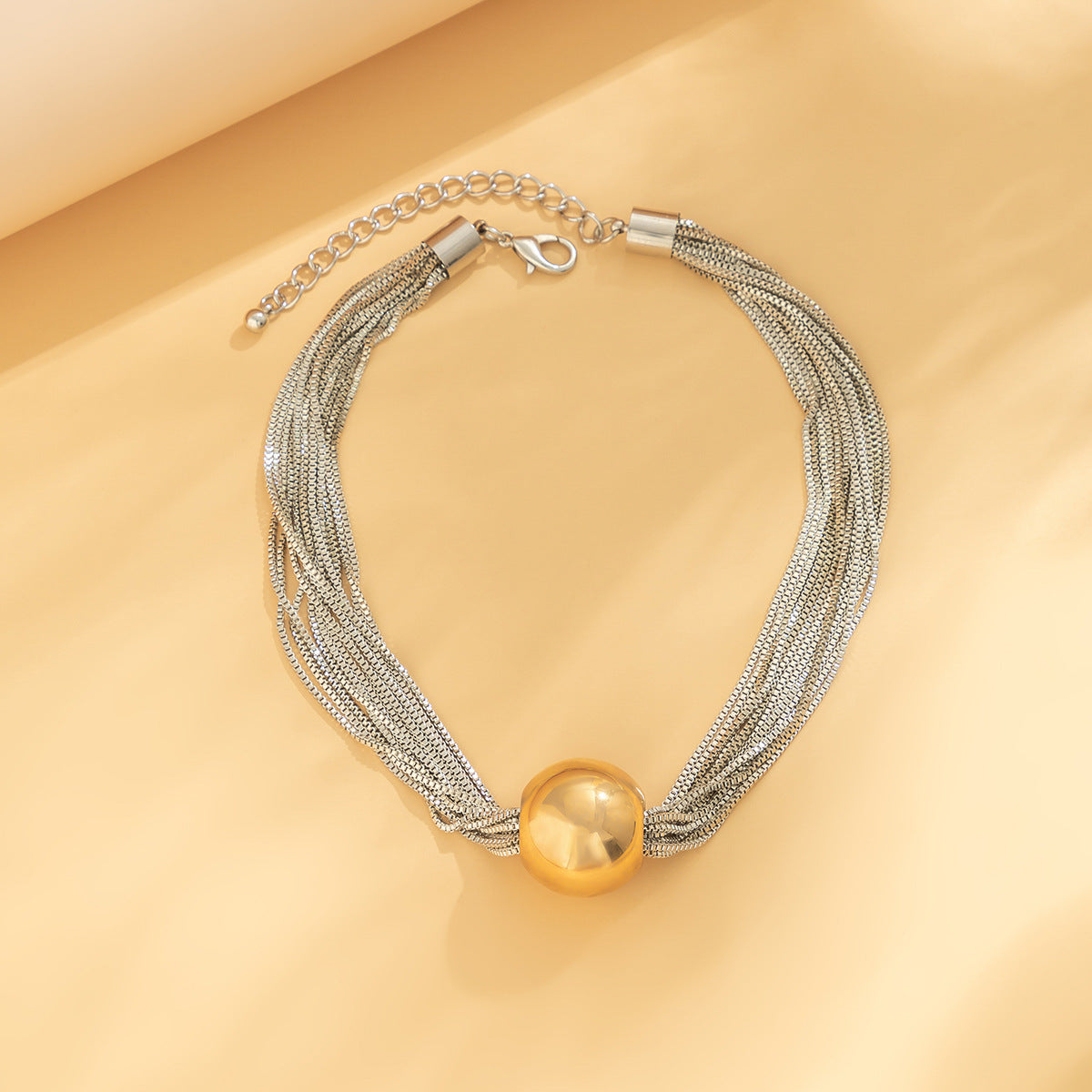 Cross-Border Exaggerated Punk Multi-Layer Chain Stacked Necklace Simple Niche Geometric Ball Personality Choker Necklace