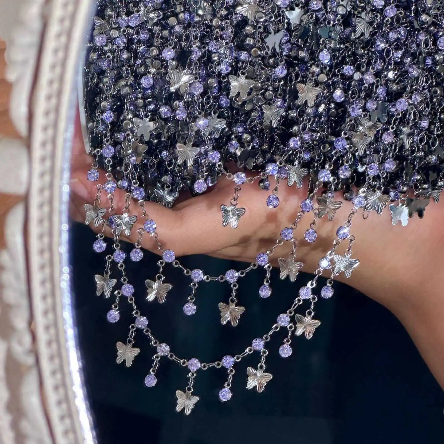 0.5/1M Purple Rhinestone Silver Color Butterfly Copper Chains Necklace Bracelets DIY Jewelry Making Clothing Tassels Accessories