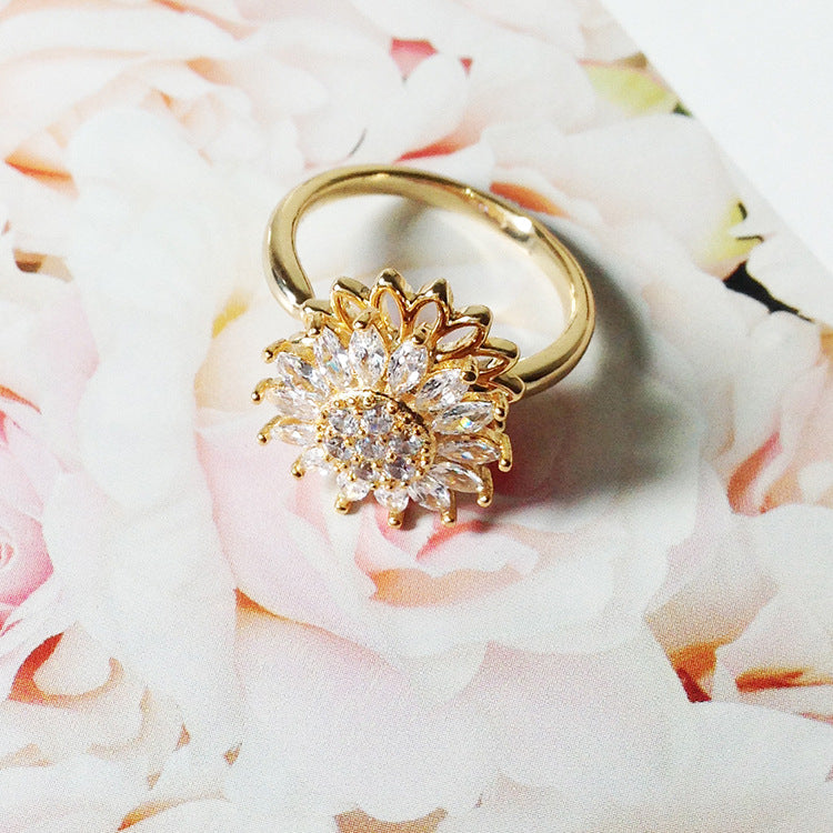 Sunflower Ring , Rotating Anxiety Relief, Simple and Versatile Sunflower Adjustable Wholesale Ring