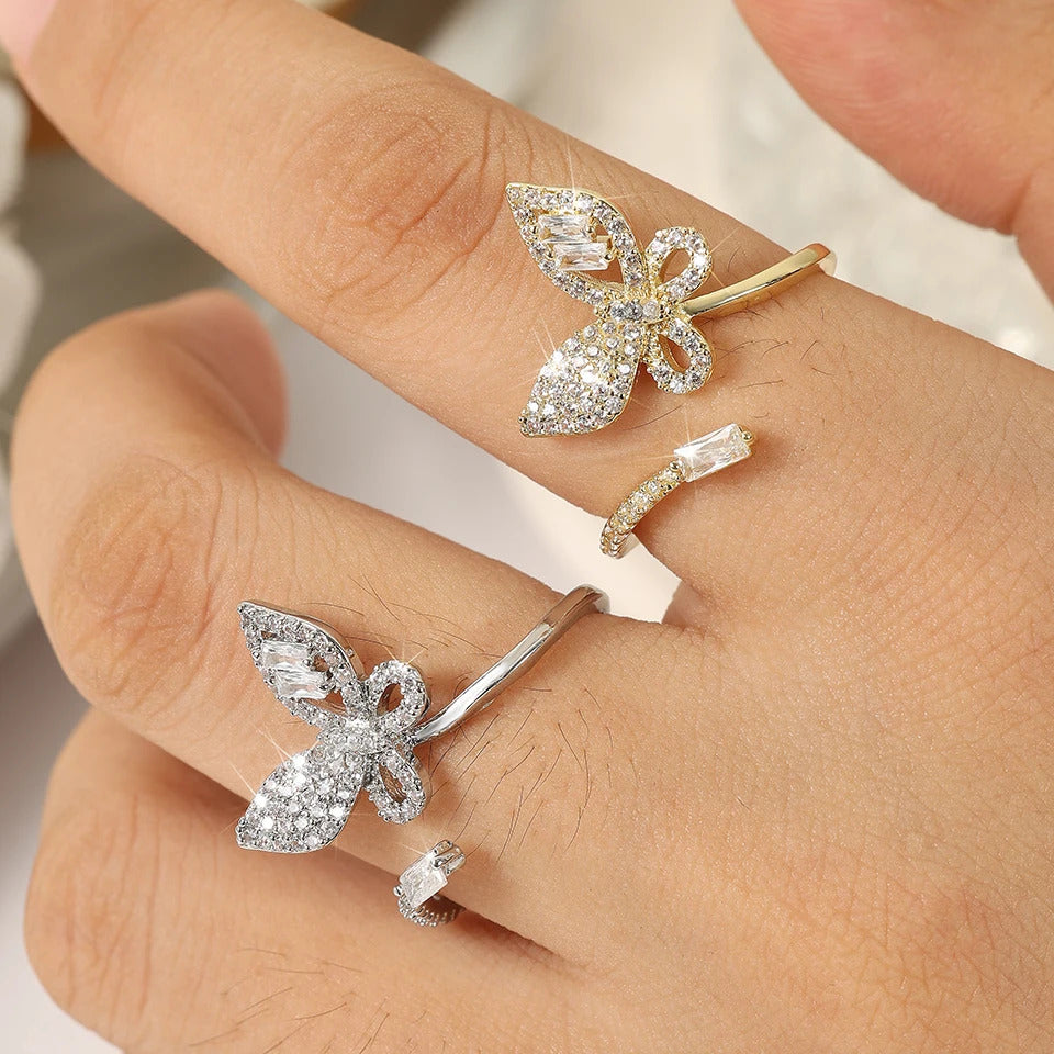 ZAKOL Exquisite Micro Inlay Zircon Butterfly Open Rings for Women Fashion Wedding Party Jewelry