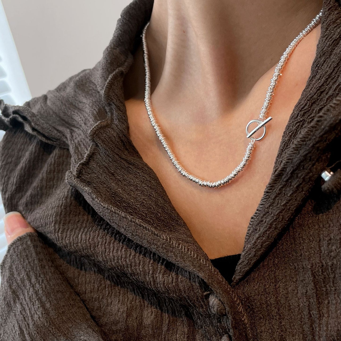 S925 Sterling Silver Heavy Craft Plain Silver Large Circle Bracelet Fashionable Elegant Personality OT Buckle Thick Chain Bracelet