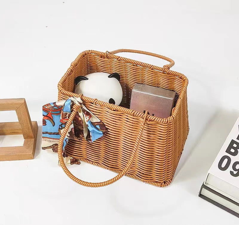 New Gift Hat Flower Basket Fresh Flower Bouquet Flower Arrangement Handheld Basket Handmade Creative Gift DIY Floral Art Materials Woven Flower Basket