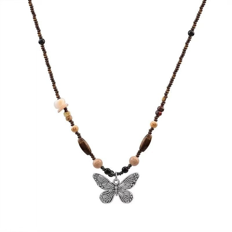 TikTok Hot New Chinese Zen Ethnic Style Butterfly Necklace for Women Versatile Retro Clavicle Chain2025Year