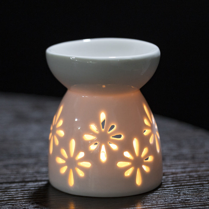 Multi-Flower Hollow Cute Version Small Porcelain Candle Essential Oil Aromatherapy Burner Ceramic Aromatherapy Lamp