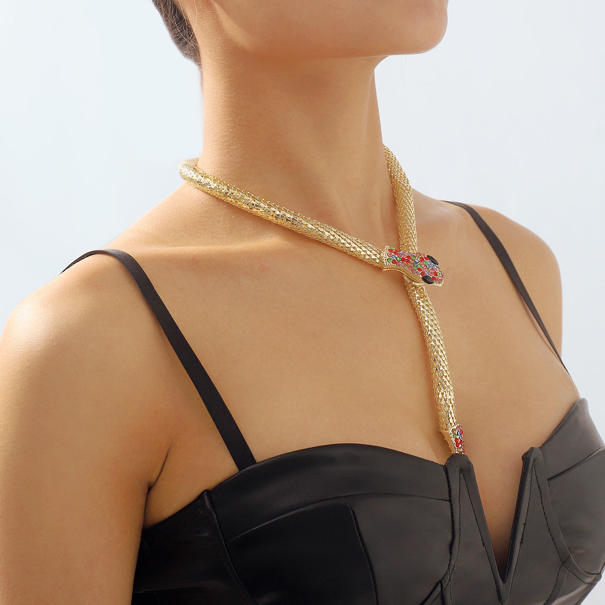 Exaggerated Snake Necklace Punk Personality Hip-Hop Style Necklace Trendy Cool Street Style Show Micro-Inlaid Choker