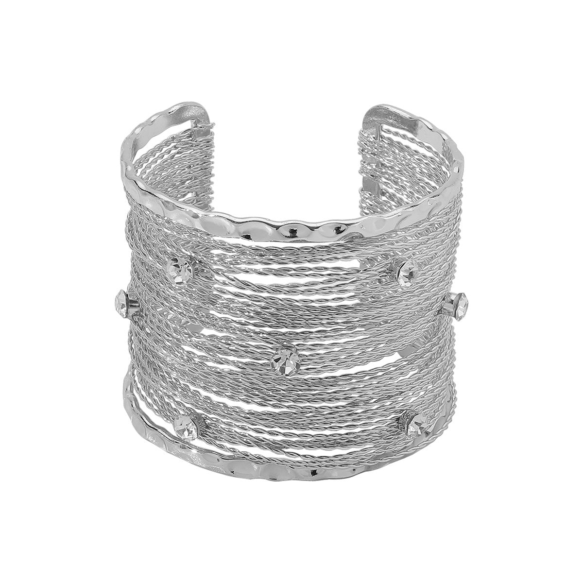 Vintage High-End Bracelet Sweet Cool Punk Style Wide Metal Brushed Line Open Bangle for Women