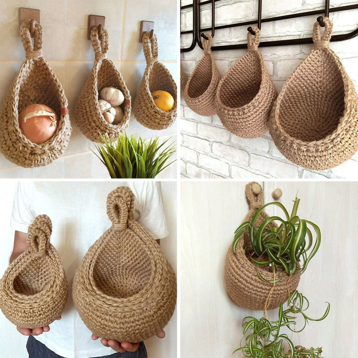 Wall-Mounted Vegetable Storage Fruit Basket Bird's Nest Wall Hanging Water Drop Net Bag Handmade Woven Cotton Rope Wall Hanging Bag for Home Use