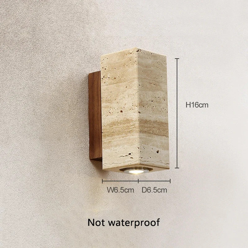 Yellow Travertine Stone Wall Lamp, Japanese Style Wall Light for Bedroom Corridor Aisle, Outdoor Waterproof Wall Sconces Decor