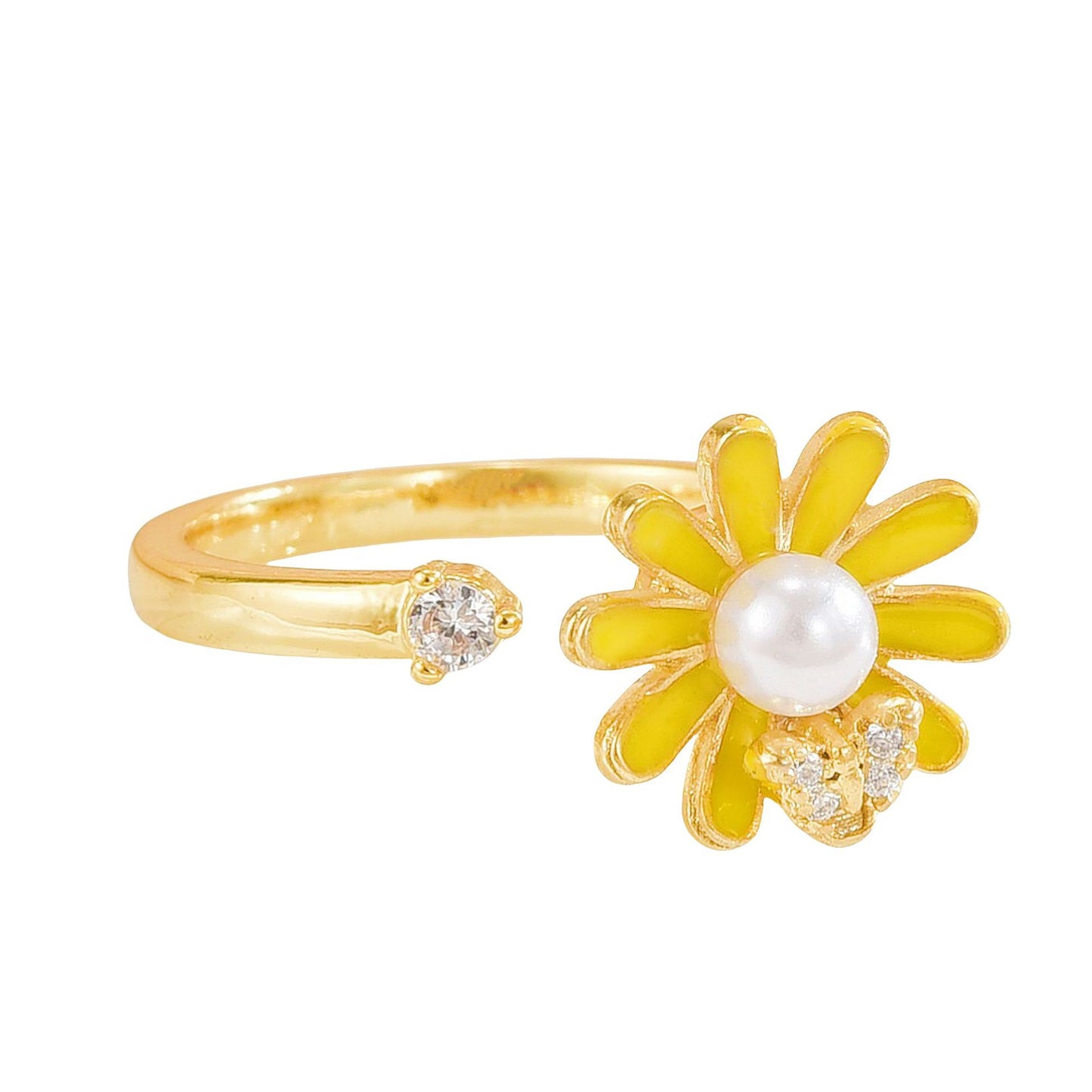 Rotating Ring for Women, Copper Gold Plated, Non-Fading, Elegant and Luxurious, Adjustable Daisy, Star, Moon, Zircon, European and American Cross-Border
