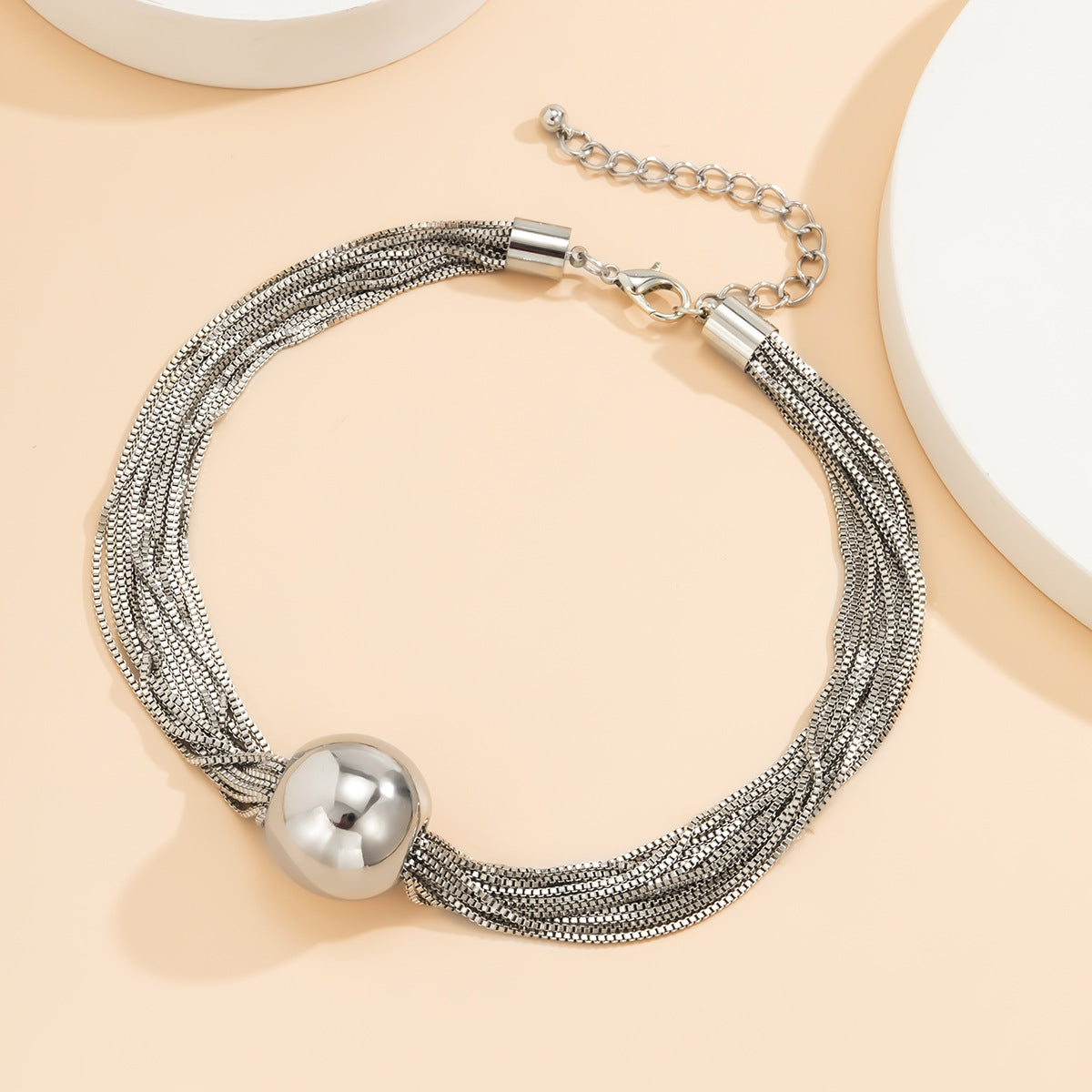 Cross-Border Exaggerated Punk Multi-Layer Chain Stacked Necklace Simple Niche Geometric Ball Personality Choker Necklace