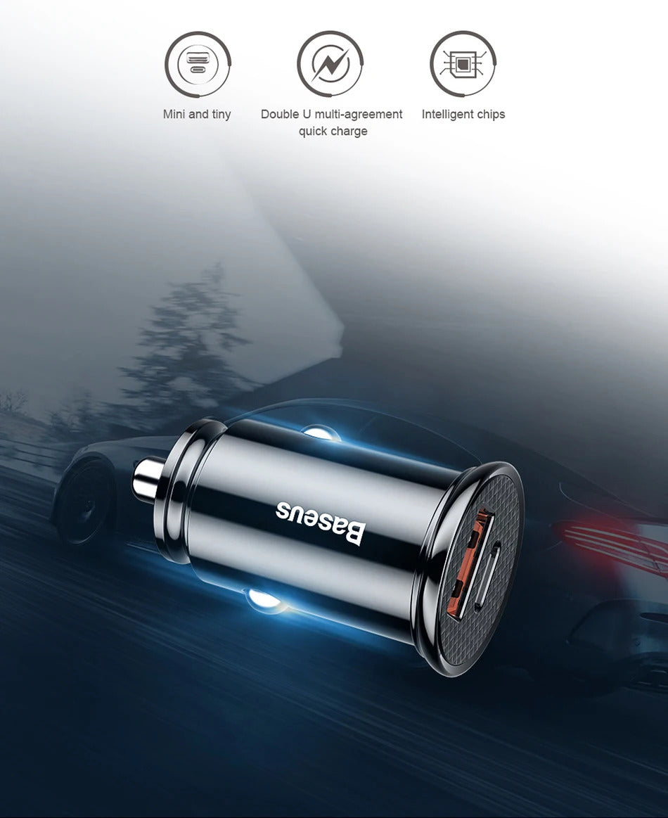 Baseus 5pcs USB Car Charger Quick Charge QC4.0 QC3.0 PD3.0 SCP PPS 5A Type C 30W Fast USB Charger For iPhone Xiaomi Mobile Phone