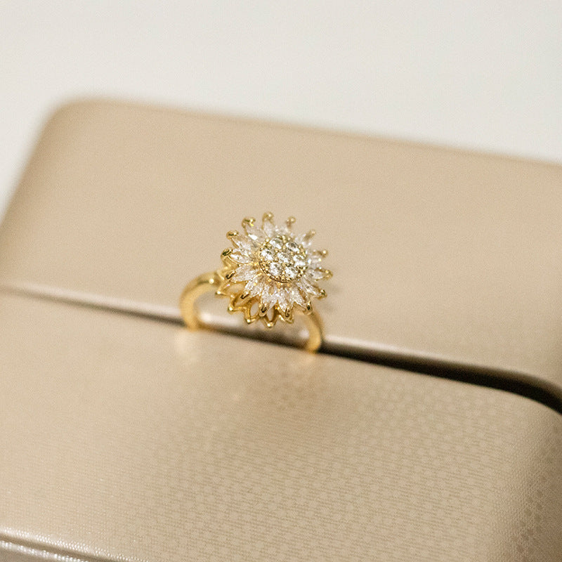 Sunflower Ring , Rotating Anxiety Relief, Simple and Versatile Sunflower Adjustable Wholesale Ring